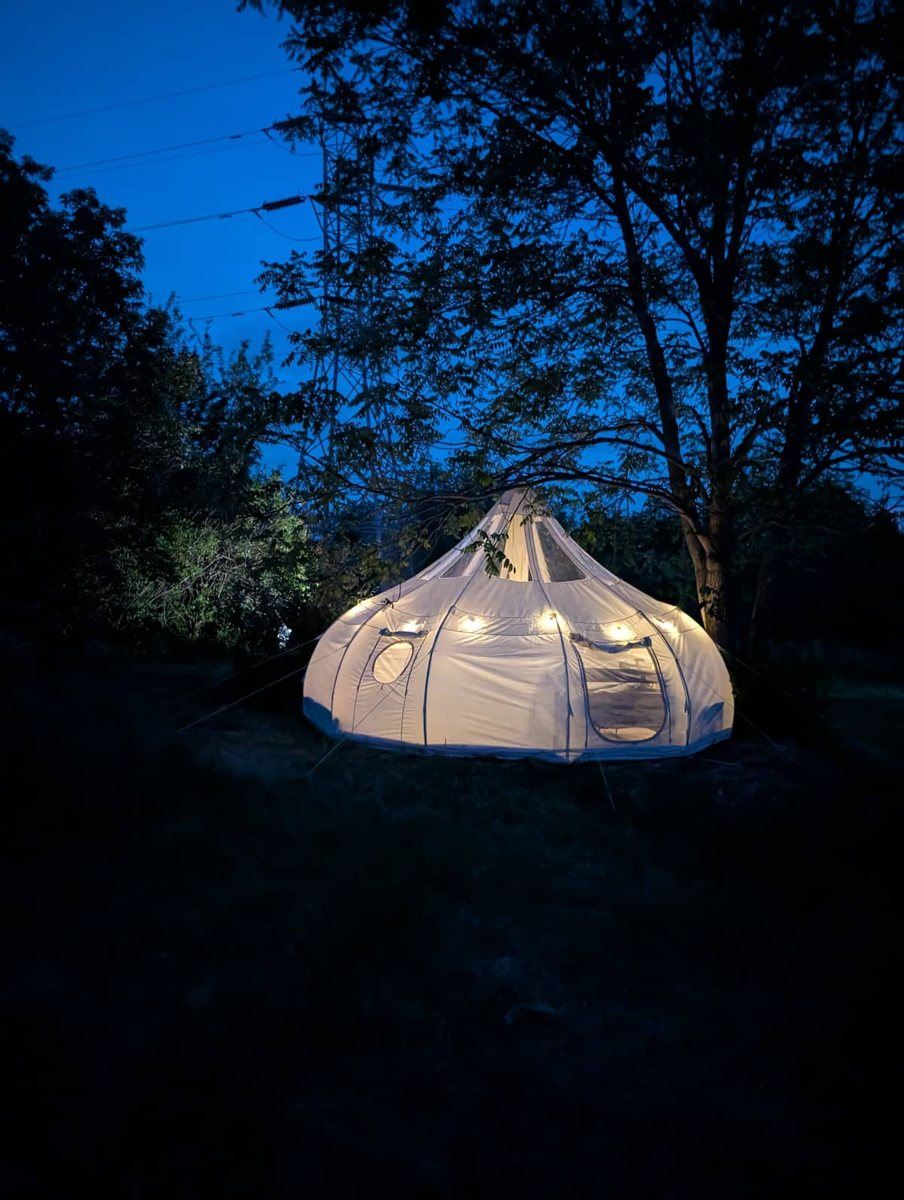 Sunset glamping tent at Hungry World Farm