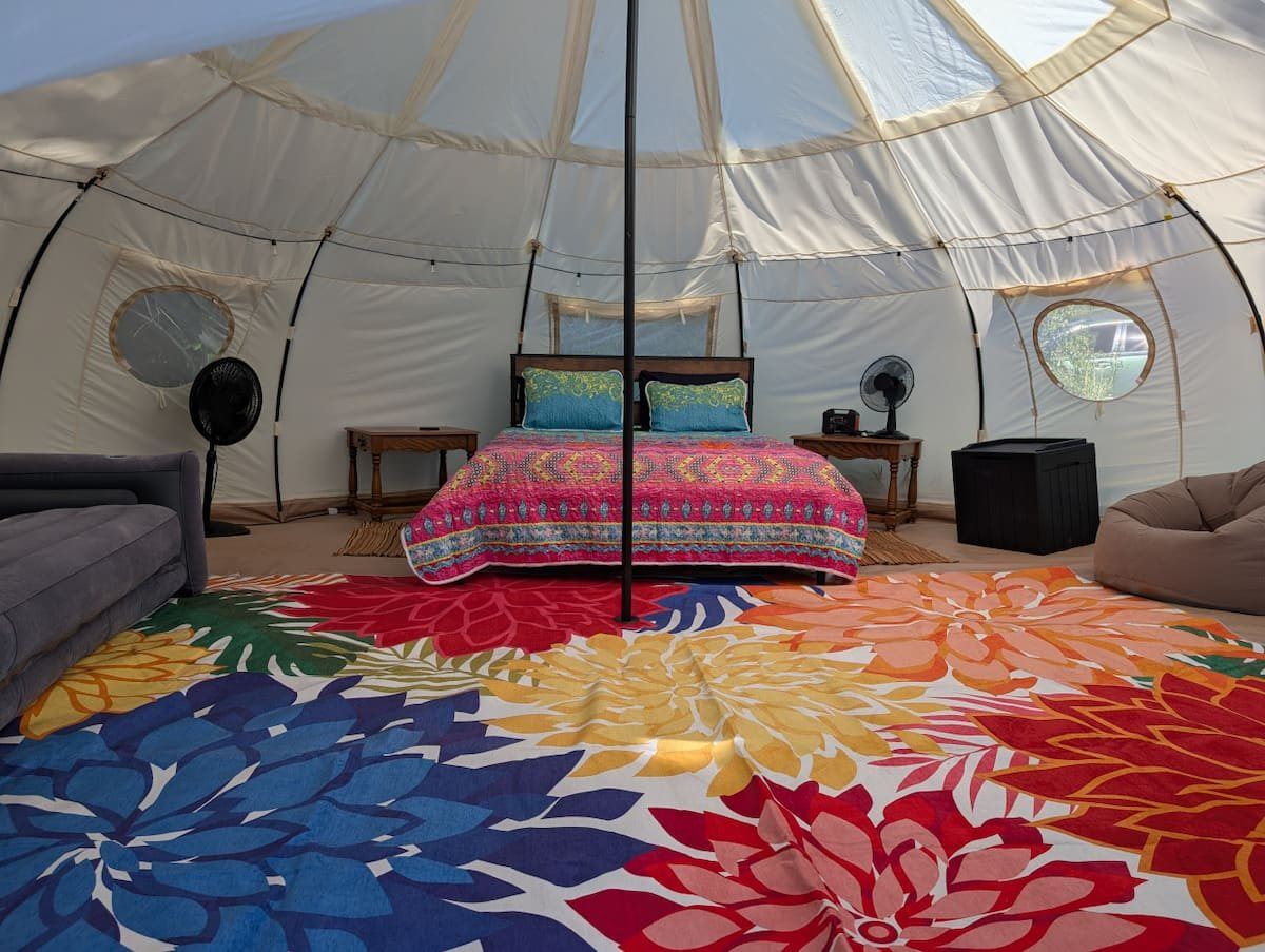 Queen bed inside the Firefly tent